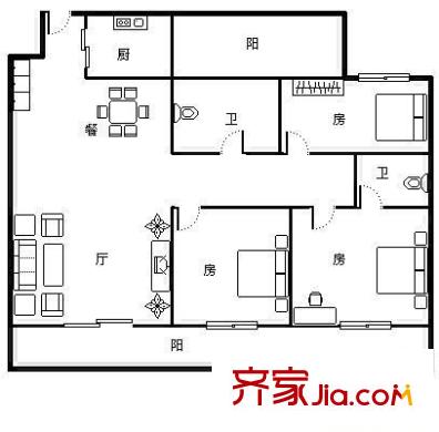 宏雅苑戶型圖三室兩廳戶型圖 3室2廳2衛(wèi)1廚