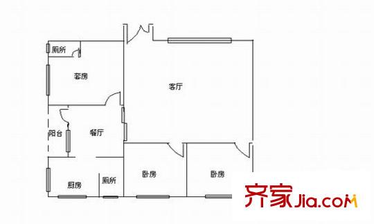 瀝雄大廈戶型圖三室兩廳戶型圖 3室2廳1衛(wèi)1廚