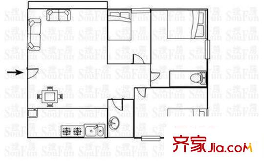 化肥廠宿舍戶型圖三室一廳戶型圖 3室1廳1衛(wèi)1廚