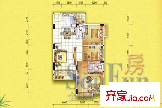 鳳嶺名都戶型圖尚海灣C戶型 3室2廳2衛(wèi)1廚