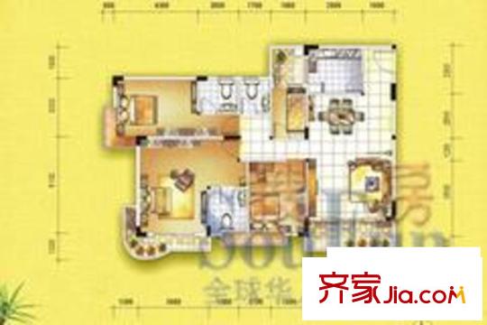 鳳嶺名都戶(hù)型圖峰景臺(tái)D型?旭景臺(tái)C 4室2廳3衛(wèi)1廚