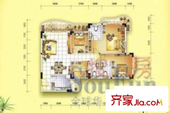 鳳嶺名都戶(hù)型圖尚海灣B戶(hù)型 4室2廳3衛(wèi)1廚