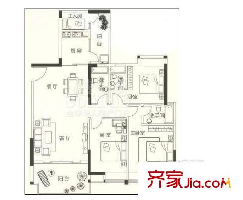 錦軒花園戶型圖3室2廳 戶型圖 