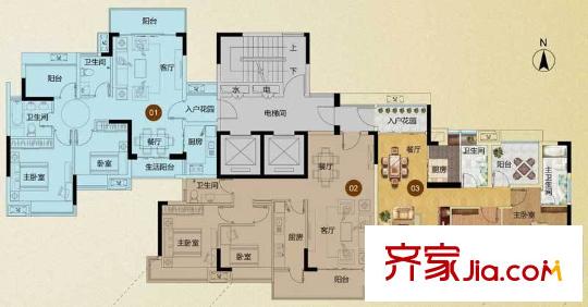 騰峰天倫華府戶型圖3座2層 2室2廳2衛(wèi)1廚