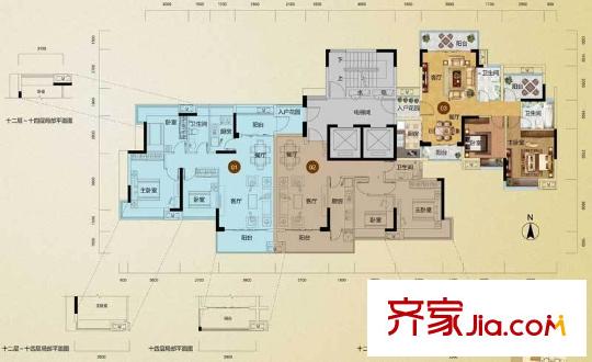 騰峰天倫華府戶型圖2座3-14層 2室2廳2衛(wèi)1廚
