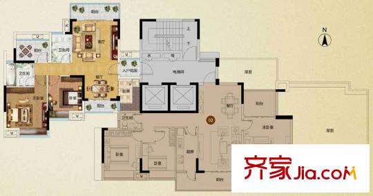 騰峰天倫華府戶型圖3座14層 3室2廳2衛(wèi)1廚