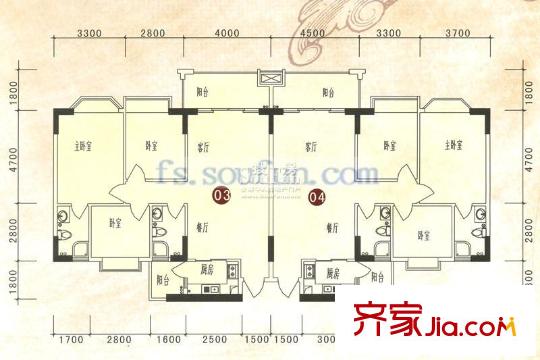 南港名軒戶型圖南北向兩梯四戶02戶型 