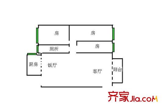 瀝雄大廈戶型圖三室兩廳戶型圖 3室2廳2衛(wèi)1廚