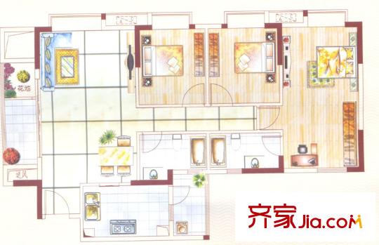 金威名苑戶型圖1座05單元  3室2廳2衛(wèi)1廚