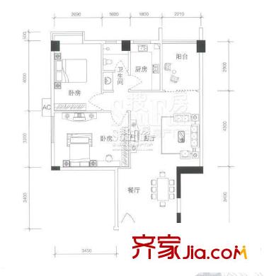 錦龍花園戶型圖2室2廳戶型圖 2室2廳1衛(wèi)1廚