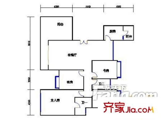 錦龍花園戶型圖4室2廳戶型圖 4室2廳2衛(wèi)1廚