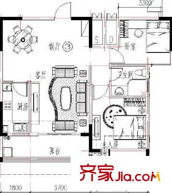 華夏新城14座03、15座03單元戶型 2室2廳1衛(wèi)1廚