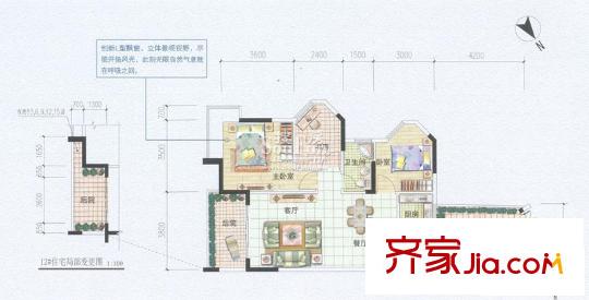 江南名居戶型圖錦苑12座02型 3室2廳1衛(wèi)1廚
