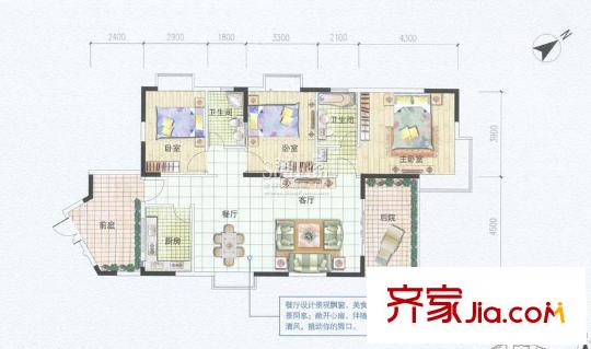 江南名居戶型圖錦苑12座06型 3室2廳2衛(wèi)1廚