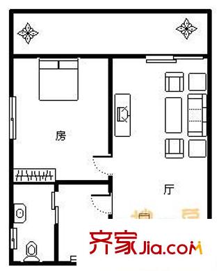 第七街區(qū) 1室 戶型圖