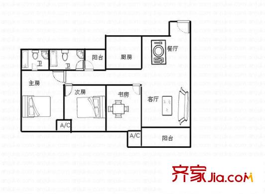 第七街區(qū) 3室 戶型圖