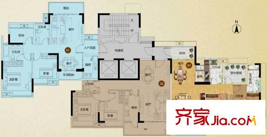 騰峰天倫華府戶型圖3座2層 2室2廳2衛(wèi)1廚