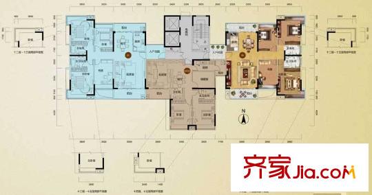 騰峰天倫華府戶型圖1座5-15層 4室2廳2衛(wèi)1廚