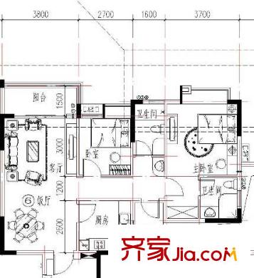 華夏新城16座06單元戶型 2室2廳2衛(wèi)1廚