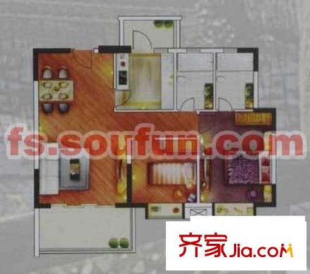 華夏新城F4-3戶型 2室2廳1衛(wèi)1廚