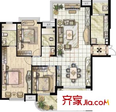 第七街區(qū) 3室 戶型圖