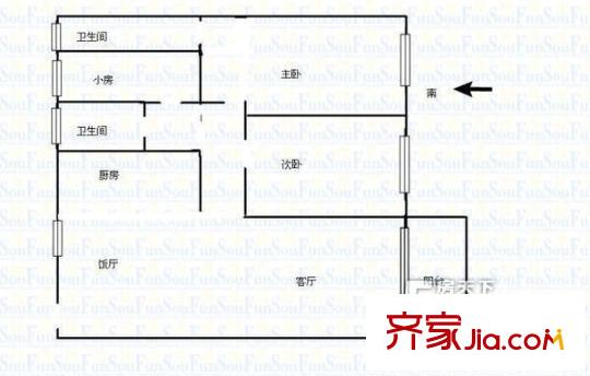 置業(yè)廣場戶型圖3室2廳戶型圖 3室2廳2衛(wèi)1廚