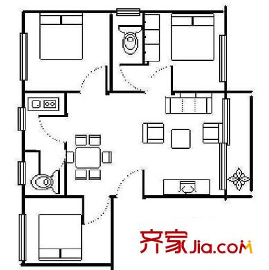 置業(yè)廣場戶型圖3室2廳戶型圖 3室2廳2衛(wèi)1廚