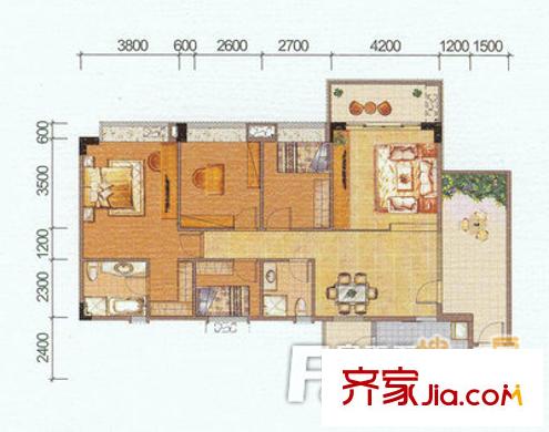 雍景豪園上品戶型圖4室2廳戶型圖 4室2廳2衛(wèi)1廚