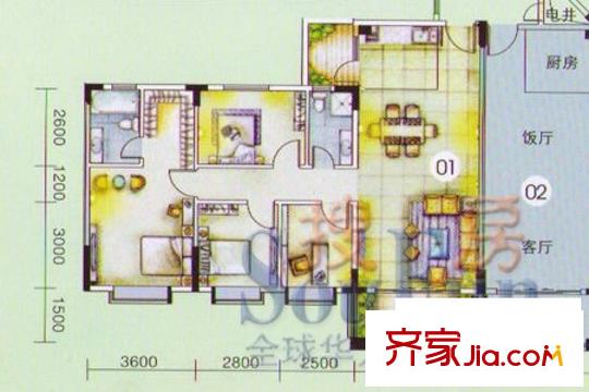 名尚軒戶型圖三座01 4室2廳2衛(wèi)1廚