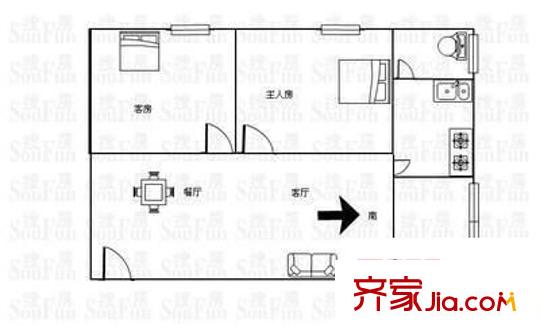 金名商廈戶型圖兩室一廳戶型圖 2室1廳1衛(wèi)1廚