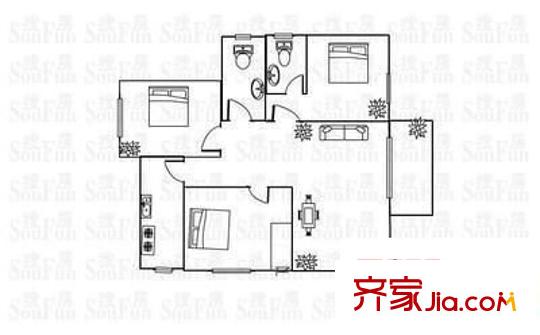 大浩湖渡假村雍怡雅居 2室 戶型圖