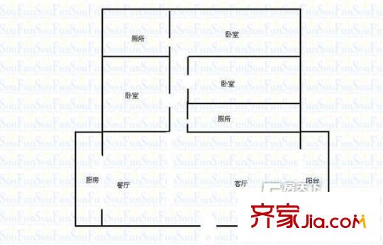 置業(yè)廣場戶型圖3室2廳戶型圖 3室2廳2衛(wèi)1廚