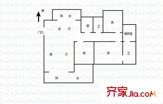 保利花園戶型圖3室2廳 戶型圖 3室2廳2衛(wèi)1廚
