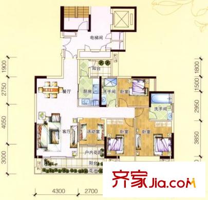 保利花園戶型圖30-33棟03單位 4室2廳2衛(wèi)1廚
