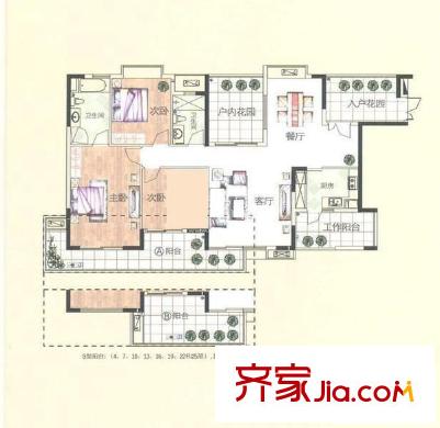 保利花園戶型圖3室2廳 戶型圖 3室2廳2衛(wèi)1廚