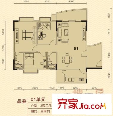 碧琴灣戶型圖01單位2 3室2廳2衛(wèi)1廚