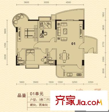 碧琴灣戶型圖01單位1 3室2廳2衛(wèi)1廚