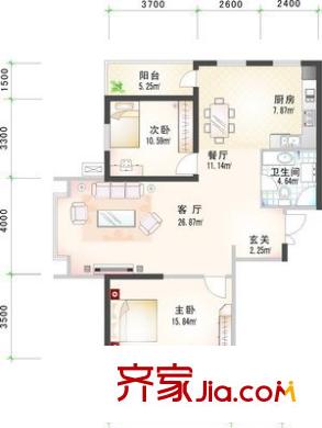 海棠村 2室 戶型圖