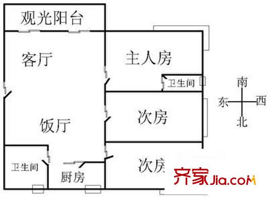 海棠村 3室 戶型圖