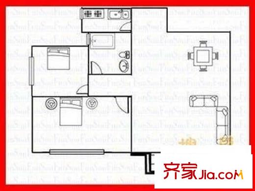 海棠村 2室 戶型圖