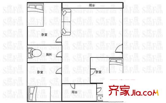 興業(yè)大廈 3室 戶型圖