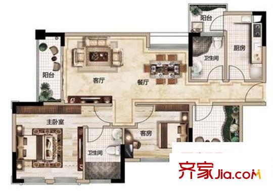 宏晴軒戶型圖兩室兩廳戶型圖 2室2廳2衛(wèi)1廚