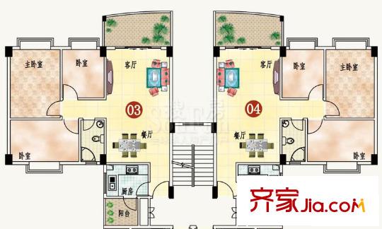 金沙時尚麗居戶型圖8座2-6平層 3室2廳1衛(wèi)1廚