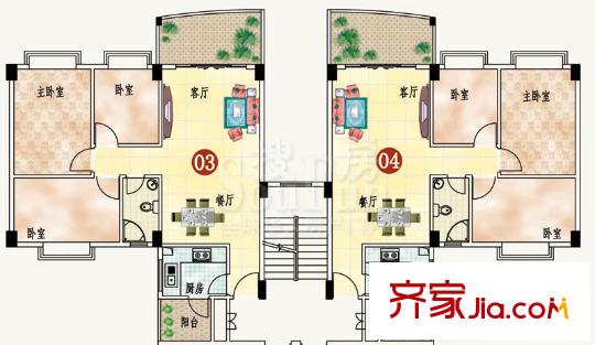 金沙時(shí)尚麗居戶型圖9座2-6平層 3室2廳1衛(wèi)1廚