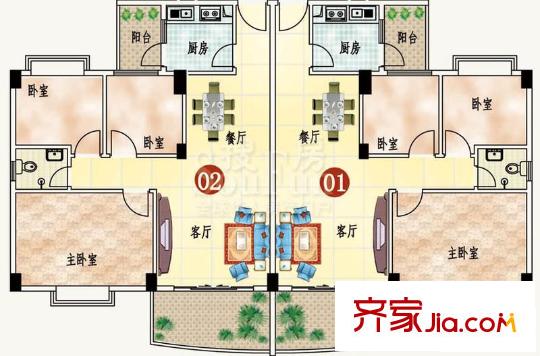 金沙時尚麗居戶型圖8座2-6平層 3室2廳1衛(wèi)1廚
