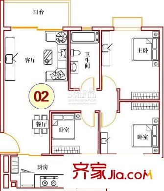 匯星苑戶型圖26#、27#02單位戶型圖 3室2廳