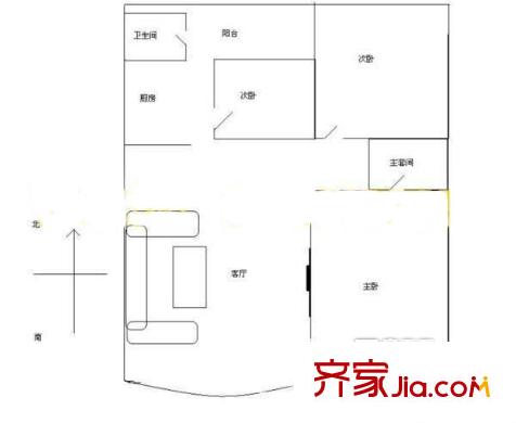 城南新村戶型圖3室2廳戶型圖 3室2廳1衛(wèi)1廚