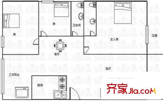 城南新村戶型圖3室2廳戶型圖 3室2廳2衛(wèi)1廚