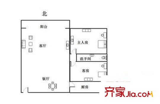 城南新村戶型圖2室2廳戶型圖 2室2廳1衛(wèi)1廚