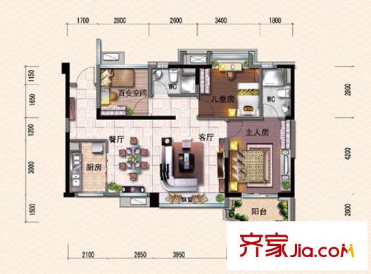 順德碧桂園泮浦灣戶型圖3室2廳戶型圖 3室2廳2衛(wèi)1廚